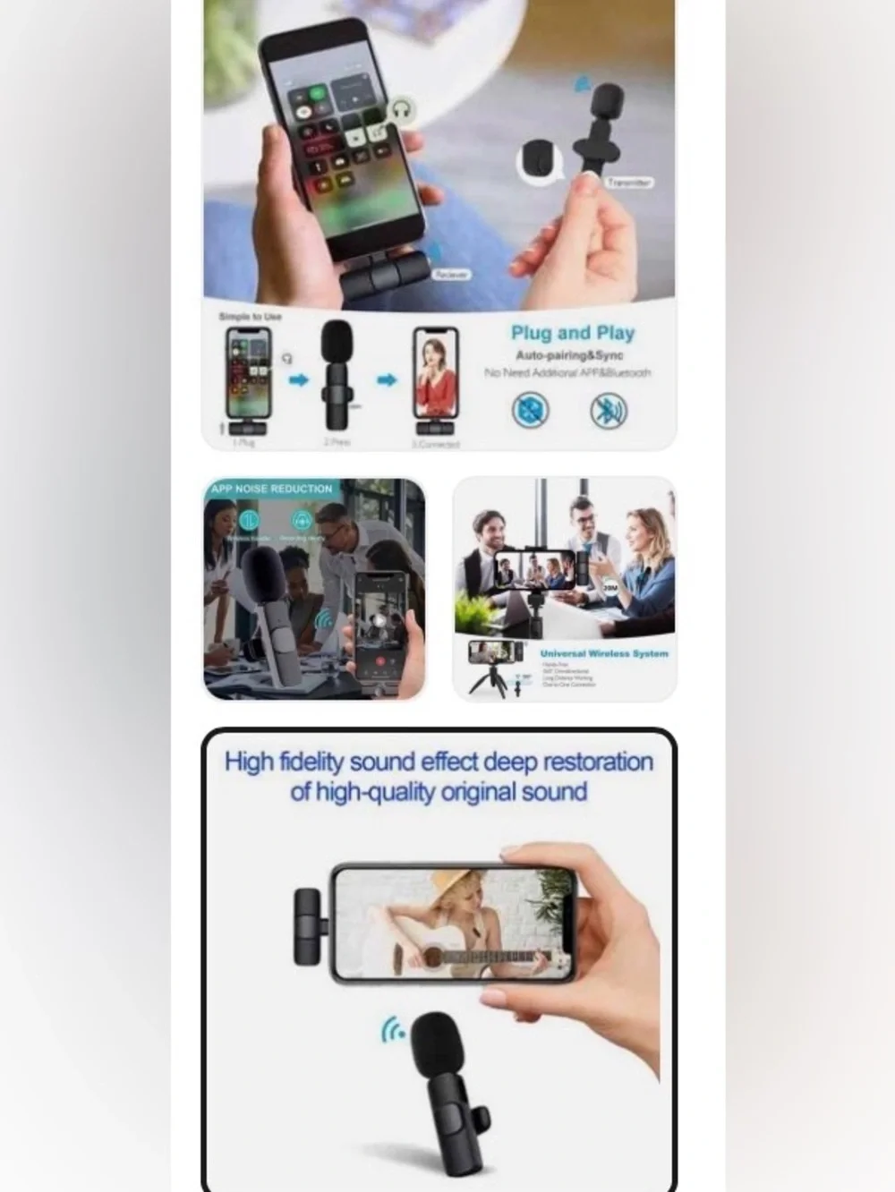 Wireless Lavalier Microphone for iPhone or Smartphones - Black NEW